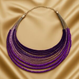 MIXIT Layered Beaded Necklace 20" Luxe Purple, Silver Festival Statement Jewelry